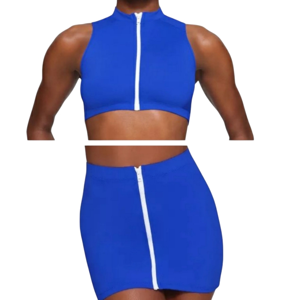 SKIMS 2 PC Swim Sporty Zipper Top & Mini Skirt